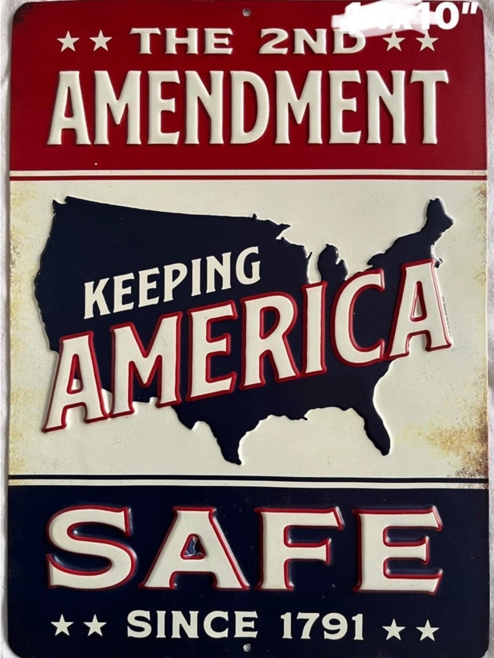 The 2nd Amendment "Keeping America Safe" Metal Sign - Red, White & Navy